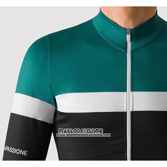 2019 Maillot Ciclismo La Passione Vert Blanc Noir Manches Longues et Cuissard